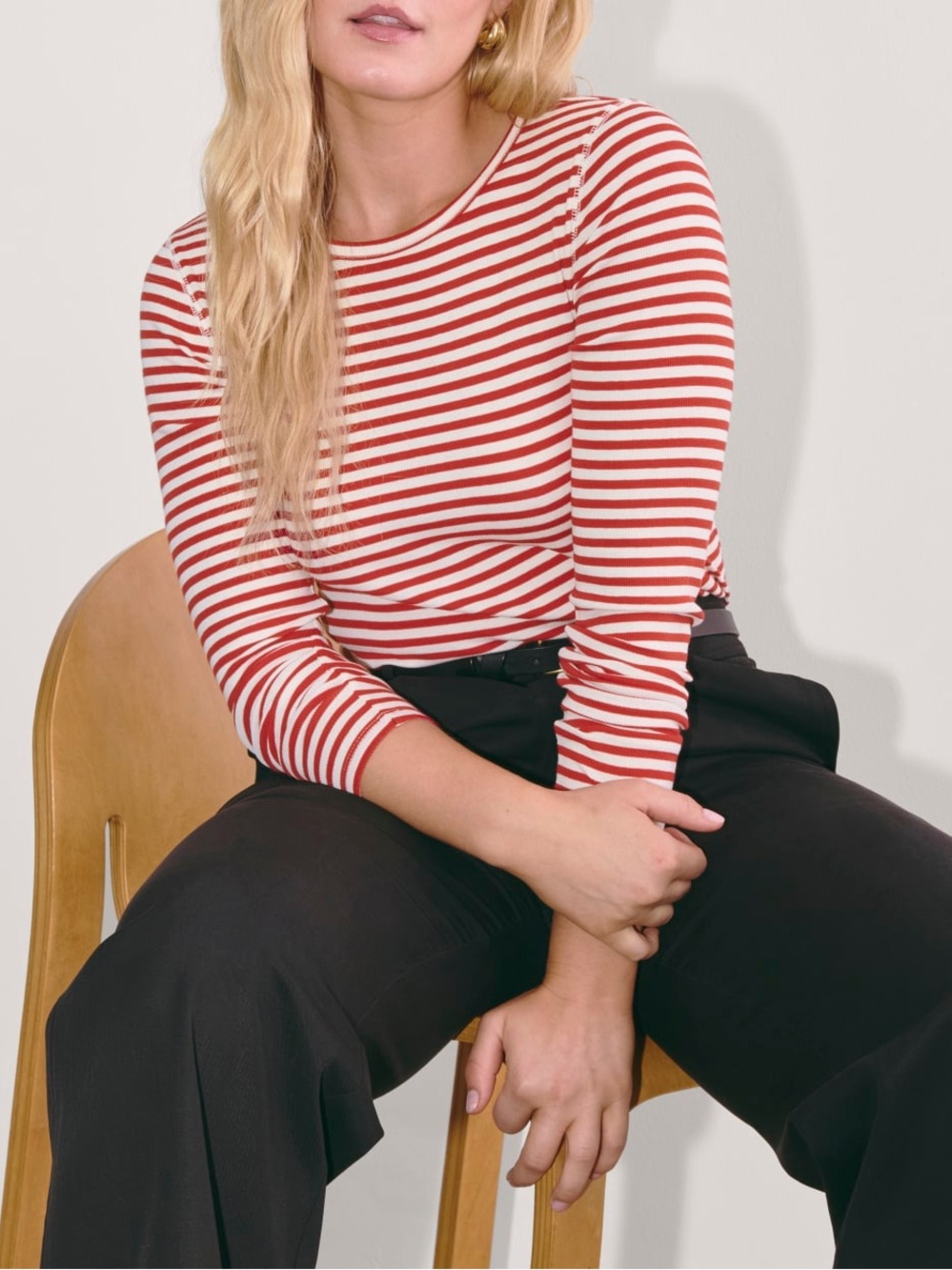Everlane Luxe Rib Long-Sleeve Crew | Bone / Berry Red